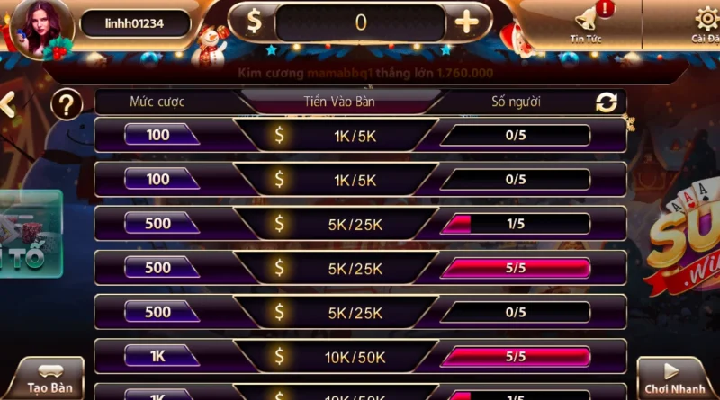 Huong dan cach choi game xi to Sunwin hay 2